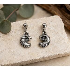 Signed Vintage EJC 1996 Screaming Eagle Pewter Post Dangle Earrings Southwestern